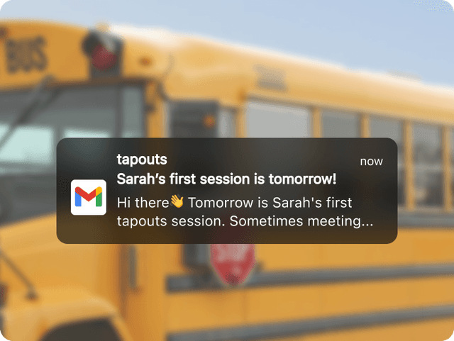 School bus with tapouts session reminder notification