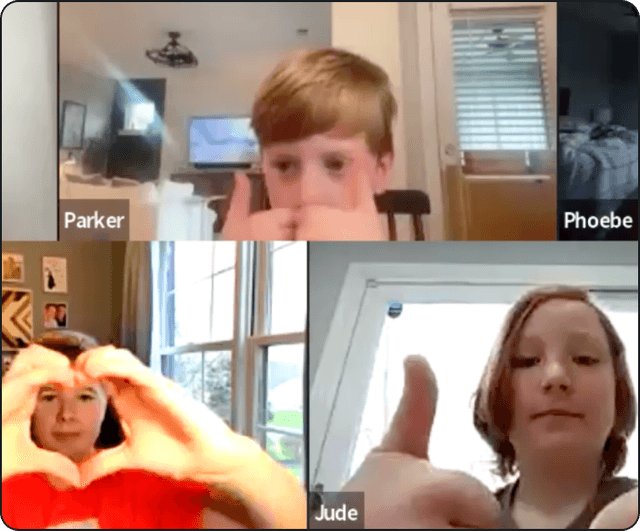 Kids on Zoom call with tapouts coaches